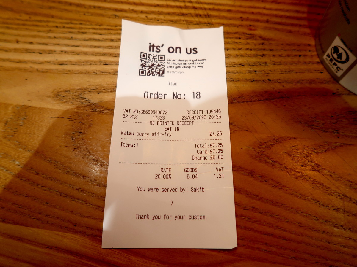 伝票は「katsu curry stir-fry」